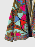 Veste en velours brodée de fleurs, col mandarin, manches longues, grande taille, vêtements d'automne pour femmes