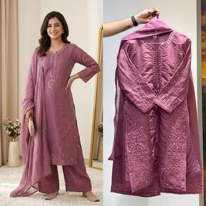 THIS <b>WEDDING</b> SEASON WEAR OUR BEAUTIFUL REAL HAND MIRROR WITH SEQUENCE EMBROIDERED <b>TOP</b> PLAZZO WITH DUPATTA - Product Image 6