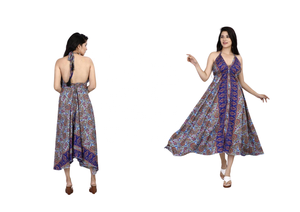 Nouvelle robe d'été coréenne pour femmes, style A, bohème, imprimé floral géométrique, décontractée, longueur au sol, taille naturelle, logo tissé en soie pour l'automne - Product Image 6