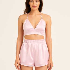 Conjunto de Lencería de Tres Piezas para Mujer, Elegante y Sexy, de Satén Suave y Transpirable, con Camisón de Manga Corta/Larga, Túnica, Sujetador y Braguita - Product Image 4