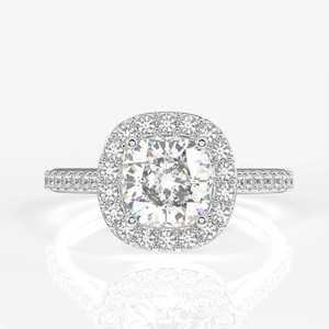 Anillo de compromiso de lujo con halo de diamantes de corte cojín y banda pavé para mujer, joyería fina para fiesta, venta al por mayor - Product Image 1