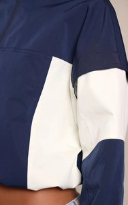 Blouson de motard bleu marine à blocs de couleur contrastés avec fermeture éclair, manches longues, col montant, pour l'automne - Product Image 3