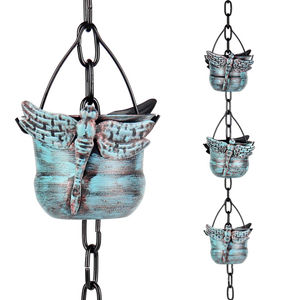 Cadena de lluvia de metal con diseño de mariposa y copa de loto azul, alternativa decorativa para canalones y tuberías de drenaje, atrapador de agua para jardín y drenaje de aleros. - Product Image 4