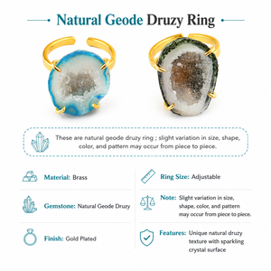 18K Gold Plated Blue & Grey Druzy Agate Adjustable <b>Statement</b> <b>Ring</b> Wholesale Luxury Style Best Selling High Quality Fashion <b>Ring</b> - Product Image 3