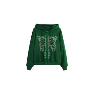 เสื้อฮู้ดโอเวอร์ไซส์ประดับคริสตัลหรูหรา พร้อมซิป  โลโก้สั่งทำพิเศษ ผ้าคอตตอนผสมคุณภาพพรีเมียม  เสื้อแจ็คเก็ตฮู้ดประดับคริสตัลทั้งตัวสำหรับผู้หญิง - Product Image 1