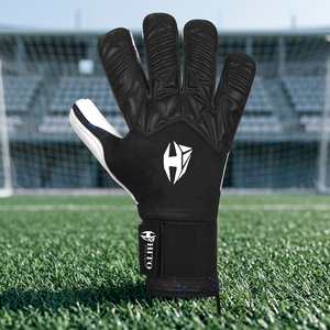 Premium Custom Design Black and White Neoprene Soccer Goalkeeper <b>Gloves</b> 4mm German Embossed Latex Elastic Strap Hybrid Cut - Product Image 6