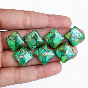 Cabochon carré en turquoise cuivrée verte, pierre précieuse non montée pour la création de bijoux - Product Image 1
