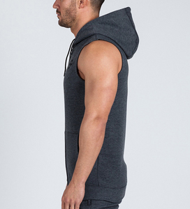 Sudadera sin mangas con capucha y cremallera para hombre, de felpa francesa, 80% algodón, ligera, lisa, estilo crop, informal, para otoño y gimnasio - Product Image 3