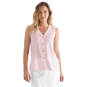 Blusa de punto sin mangas con botones para mujer, cuello en V, estilo casual de verano, holgada, transpirable y texturizada, a la moda - Product Image 2