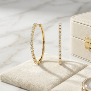 1.70CTW Round Cut Bar Set <b>Large</b> <b>Hoop</b> Diamond Earrings - Product Image 2