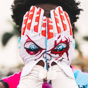 Sublimation Print Golf <b>Gloves</b> With Non-Slip Design For Sports Unisex Hands White <b>Red</b> Blue Pattern Pull On Closure - Product Image 1
