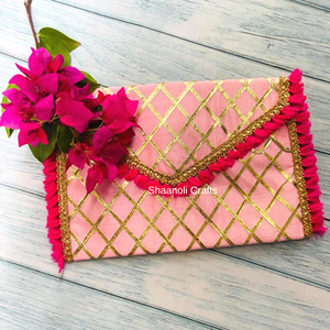 Indian Handmade Gota Patti Embroidered Envelope Clutch, Traditional Bridal Wedding <b>Purse</b>, Handcrafted Evening Bag - Product Image 6