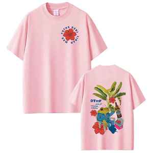 T-shirt rose surdimensionné à manches courtes pour homme, imprimé floral grenouille, col rond, style décontracté, 100 % coton jersey respirant 320g, numérique - Product Image 1