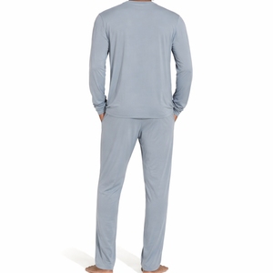Conjunto de pijama de color liso para hombre, ropa de dormir cómoda de manga larga, traje de descanso, conjunto de dormir transpirable de ajuste cómodo - Product Image 3