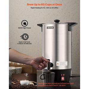60 tazza commerciale 9 L distributore di urna per caffè in acciaio inox rubinetto senza gocciolamento per la preparazione rapida grande caffettiera commerciale per - Product Image 2