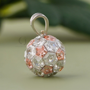 14K Yellow Gold 8.50 CT Lab Grown Diamond Ball Pendant Hexagon Pentagon Cut Pink White Near Colorless Invisible Setting Charm - Product Image 2