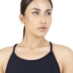<b>Women</b> Black Cropped Sports Bra Top Cross <b>Back</b> Strappy Sleeveless Workout Fitness Yoga Activewear Athletic Training Gym Top - Product Image 2