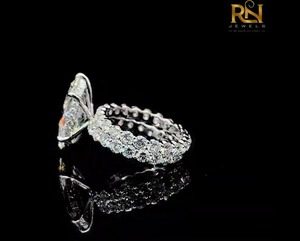 Anillo de compromiso de oro macizo de 9K/14K/18K con diamante marquise de laboratorio de 2 CT, doble fila, pavé, halo oculto, color DEF, lujo y alta gama - Product Image 3