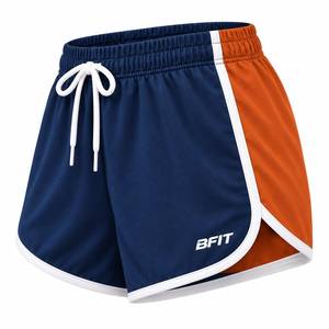 Custom <b>Women</b>’s Athletic <b>Shorts</b> Navy <b>Orange</b> Quick Dry Running Training <b>Shorts</b> - Product Image 2