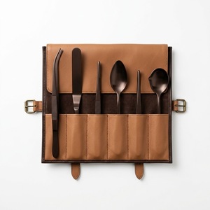 Ensemble d'outils de présentation pour chef professionnel, 6 pièces, ustensiles en acier inoxydable avec étui en cuir, lavable au lave-vaisselle, pour la présentation des plats - Product Image 1