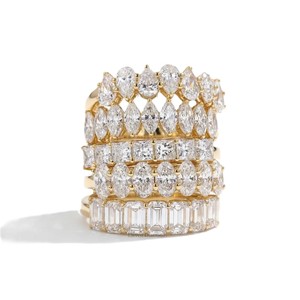 Bague demi-éternité en or massif 10K 14K 18K avec diamants de laboratoire multiformes (Marquise, Ovale, Princesse), couleur DEF, clarté VS VVS, certifiée IGI - Product Image 1
