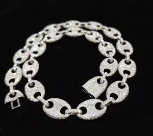 Moissanite Prong Miami Link Chain <b>Necklace</b> Two Tone 18k Yellow Gold Vermeil Over <b>Solid</b> 925 <b>Silver</b> Diamond Tester - Product Image 1