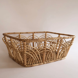 Eco-Friendly Luxury Tapered Square-to-Round Handwoven <b>Bamboo</b> Storage <b>Basket</b> Hanging Functionality Four Short Sturdy Wooden Legs - Product Image 2