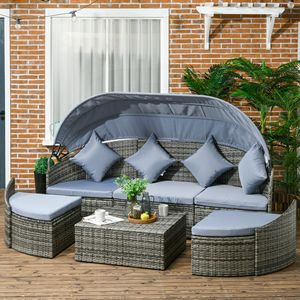 Lettino da Giardino in Rattan con Baldacchino Convertibile Sezionale Grigio Chiaro - Product Image 2