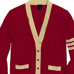 Cárdigan de Punto Rojo con Cuello en V para Mujer, Manga Larga, Ribete en Contraste, Bolsillos, Bordado Delta Sigma Theta, Estilo Clásico, para Todas las Temporadas - Product Image 6