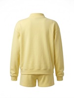 Ensemble survêtement jaune personnalisé pour femme, sweat-shirt et short amples en molleton de coton, deux pièces, streetwear d'hiver, manches longues, col montant