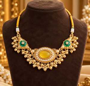 Conjunto de Collar y Pendientes Kundan Dulhan para Mujer, Chapado en Oro, de Latón, para Regalo de Boda o Fiesta - Product Image 4