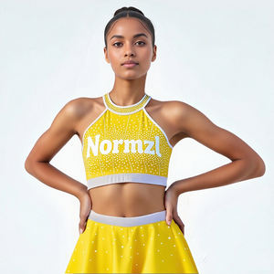 Ensemble d'uniformes de cheerleading sur mesure, directement de l'usine, pour femmes, rouge et noir, costume de danse, décoration en strass - Product Image 4