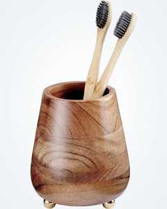 Eco Friendly Bamboo Bathroom <b>Toothbrush</b> <b>Holder</b> With Rectangular Grooved Design Storage For <b>Toothbrush</b> And Toothpaste Modern - Product Image 4