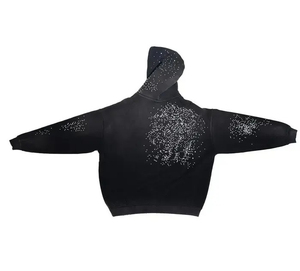 Y2K <b>Aesthetic</b> Distressed Denim Blue Heavyweight Oversized Acid Wash Hip Hop Rhinestone Zipper Pullover Hoodie 100% Cotton - Product Image 3