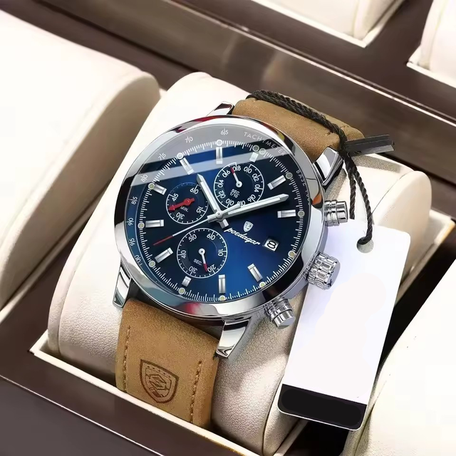Poedagar 932 Men Quartz Watch Leather Strap Waterproof Luminous Business Fashion Wristwatch Luxury Analog Display Watch