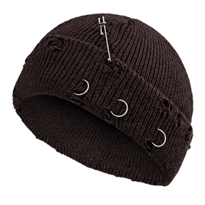 Bonnet Unisexe Streetwear Personnalisé avec Logo de Marque, Bonnet Tricoté Effet Vieilli avec Anneaux Métalliques, Chapeau de Mode Alternative en Gros - Product Image 1