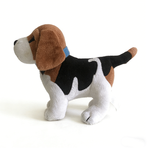 Peluche de beagle tricolor realista personalizado con collar azul, juguete de peluche de cachorro con orejas largas y suaves. - Product Image 2