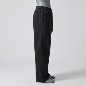 Pantalones de chándal oversize para hombre, negros, de pierna ancha, con bajo abierto, de forro polar, cintura elástica con cordón, bolsillos laterales, logo en la pierna, estilo baggy para jogging - Product Image 5