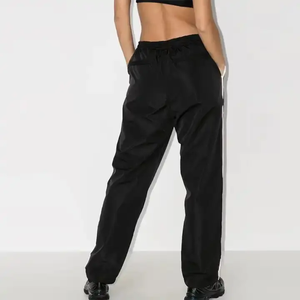 Women's Black Loose Fit <b>Track</b> <b>Pants</b> Full Length Solid Color Drawstring Waist Side Pockets Casual Spring Wear 100% Polyester - Product Image 3