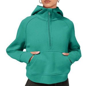 Sudadera con Capucha Extra Grande para Mujer, Color Verde Sólido, Tejido de Algodón, con Bolsillos, Corte Regular, Estilo Otoñal - Product Image 6