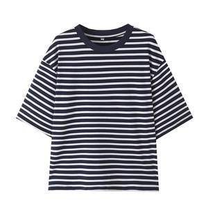 Women's <b>Striped</b> Print <b>Crop</b> <b>Top</b> Short Sleeve Crew Neck Regular Fit Casual T-Shirt Spring Summer Polyester Knitted Breathable - Product Image 2