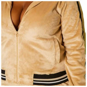Ensemble de survêtement streetwear en velours pour femme, taille plus, hiver, couleur unie, avec sweat à capuche zippé et pantalon de jogging - Product Image 6