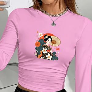 Geisha elegante con kimono floral camisa de manga larga de moda para mujer - Product Image 3