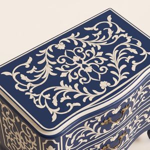 Mesita de Noche Azul Marino Moderna y Lujosa Hecha a Mano con 2 Cajones, Mesa Auxiliar con Incrustaciones de Hueso, Muebles Ecológicos para Dormitorio - Product Image 3