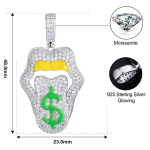 Collar con Colgante de Dólar de Diamante Moissanite de Corte Redondo Estilo Hip Hop Iced Out con Labios Sexys y Dinero Escintillante para Hombres y Mujeres - Product Image 6