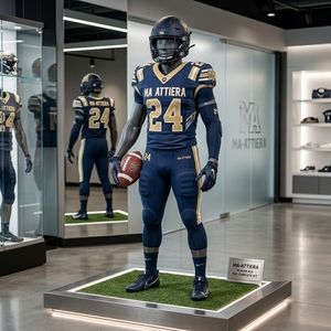 Ensemble de maillot et pantalon de football américain personnalisé bleu marine et or, vêtements de sport d'équipe, fabricant en gros - Product Image 2