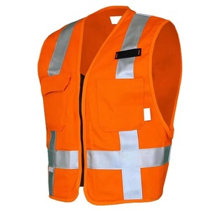 เสื้อกั๊กนิรภัยสะท้อนแสงสีส้ม โพลีเอสเตอร์ ได้รับมาตรฐาน CE แถบสะท้อนแสง ซิปปิด กระเป๋าหลายช่อง เหมาะสำหรับทุกเพศ ใช้สำหรับงานอุตสาหกรรม - Product Image 1