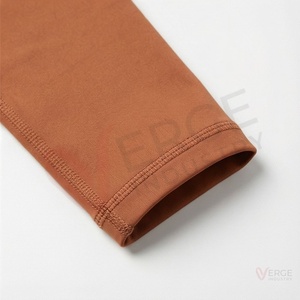 Ensemble de yoga 2 pièces marron uni pour femme avec fermeture éclair sur le devant, haut court dos nageur sans couture taille haute et leggings - Product Image 6