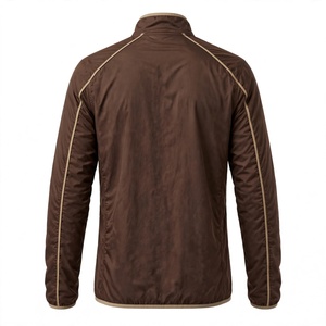 Men's Brown Windproof <b>Racer</b> <b>Jacket</b> Stand Collar Zipper Closure Casual Autumn Wear Regular Fit Solid Color Polyester Material - Product Image 2