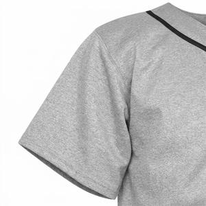 Camiseta de béisbol gris para hombre, directo de fábrica, manga corta, 100% poliéster, con botones, top deportivo liso, uniforme de béisbol. - Product Image 5